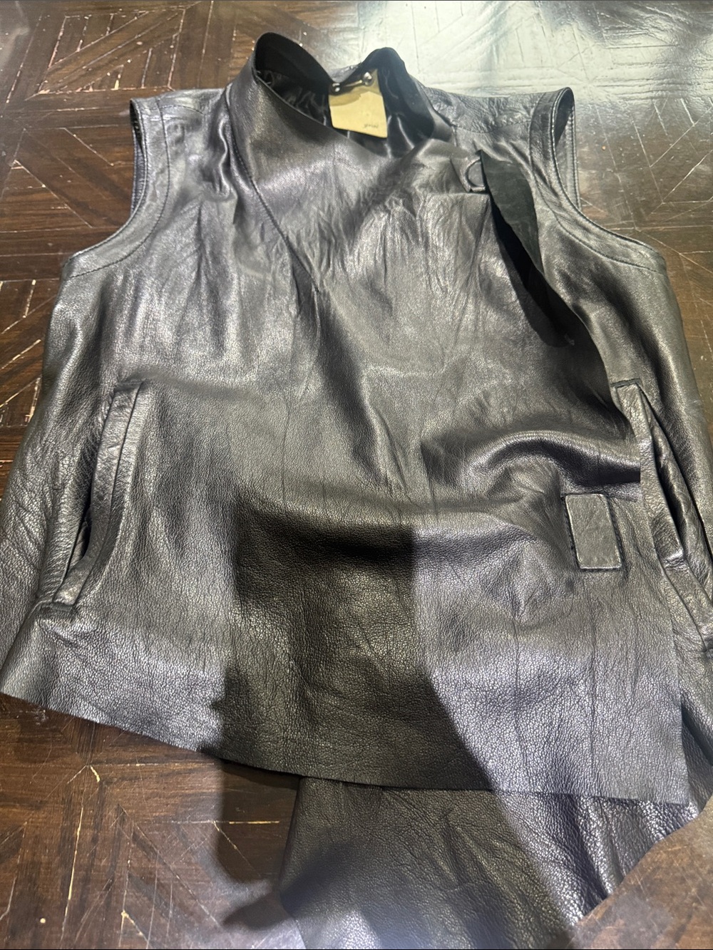 Women's Black Leather Sleeveless Jacket - Classic Minimal Vest